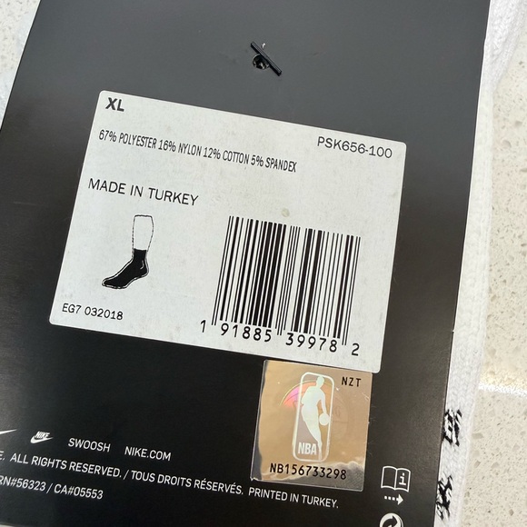 Men's NBA Nike White NikeGrip Power Performance Crew Socks  12-15 men’s XL - Picture 3 of 3